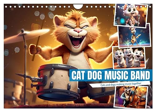Cat dog music band (Wall Calendar 2025 DIN A4 landscape), CALVENDO 12 Month Wall Calendar: Cats and dogs making music together