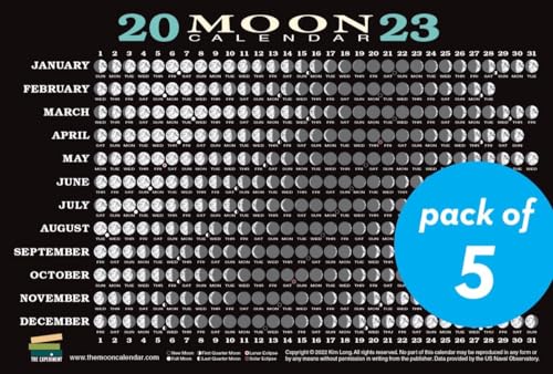 2023 Moon Calendar Card (5 pack): Lunar Phases, Eclipses, and More! von The Experiment