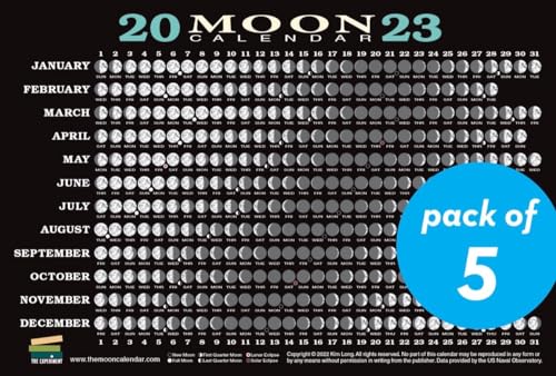 2023 Moon Calendar Card (5 pack): Lunar Phases, Eclipses, and More!