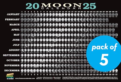 2025 Moon Calendar Card (5 pack): Lunar Phases, Eclipses, and More! von The Experiment LLC