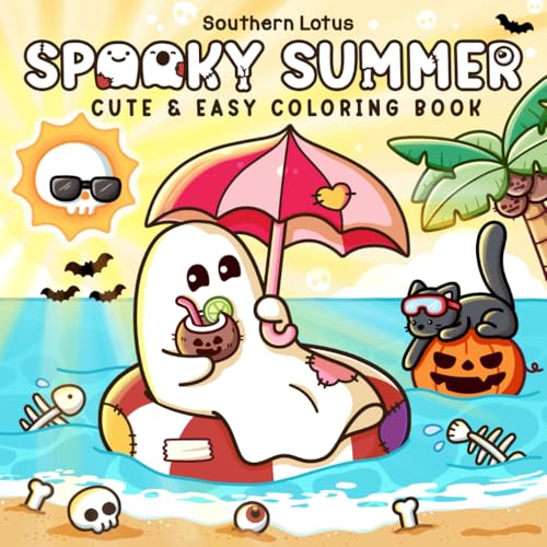 Spooky Summer: Coloring Book for Adults and Teens with Cute Creepy Characters Enjoying Summer Days, Simple and Easy Designs for Relaxation (Spooky - Cute - Easy Coloring, Band 8) von Independently published