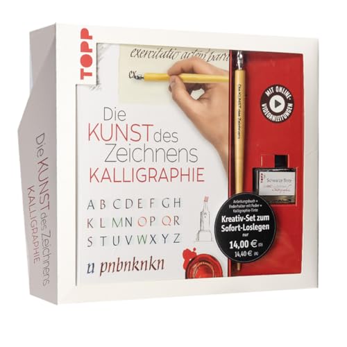 Kreativ-Set Die Kunst des Zeichnens Kalligraphie: Buch für Kalligraphie-Einsteiger sowie Federhalter, Feder mit Reservoir und Tintenfass (Buch plus Material)