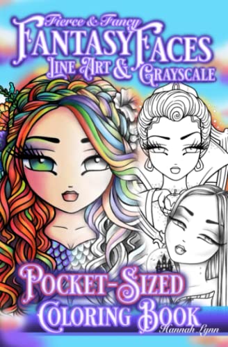 Fierce & Fancy Fantasy Faces Line Art & Grayscale Pocket-Sized Coloring Book