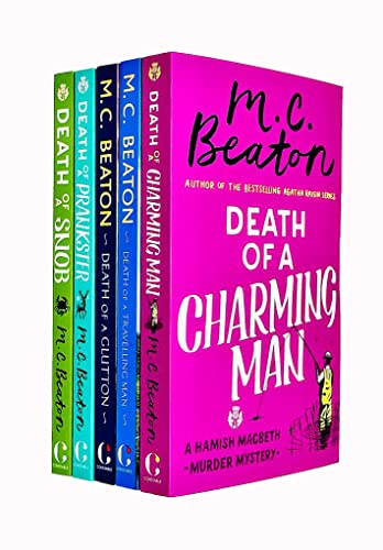 M C Beaton Hamish Macbeth Series Collection 5 Books Set (Death of a Charming Man, Death of a Travelling Man, Death of a Glutton, Death of a Prankster, Death of a Snob)