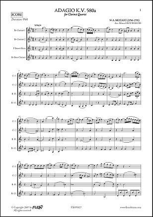 FLEX EDITIONS MOZART W.A. - ADAGIO - KV 580A - CLARINET QUARTET Klassische Noten Holzblasinstrumente Klarinette