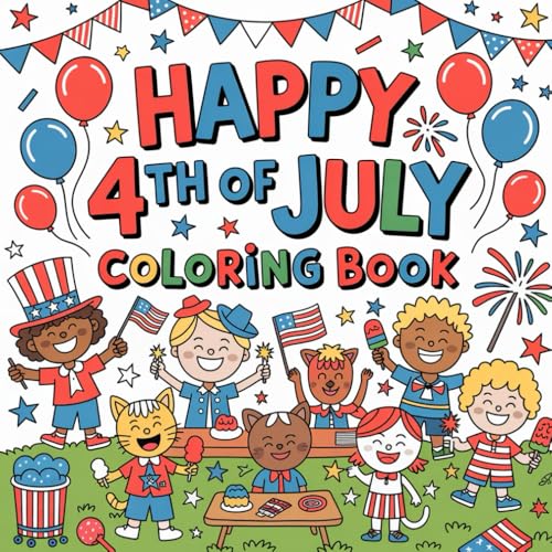America Independence Day Coloring Book for Kids: 48 Patriotic Illustrations with Eagles, Gnomes, Stars, Fireworks and Flags: Bold & Easy Coloring (Coloring Book for Kids 3-8) von Independently published