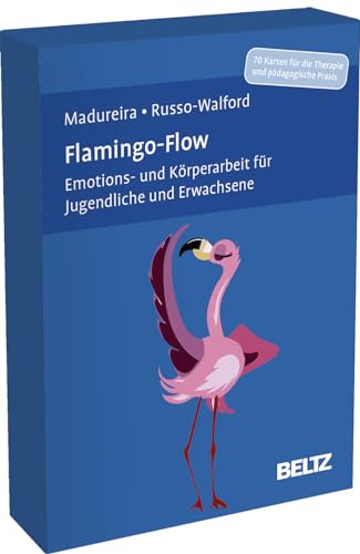 Flamingo-Flow: Emotions- und Körperarbeit für Jugendliche und Erwachsene. 70 Karten für die Therapie und pädagogische Praxis. Mit 18-seitigem Booklet in stabiler Box, Kartenformat 9,8 x 14,3 cm.