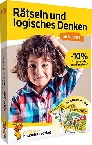 Rätselblock-Paket ab 4 Jahre - Rätseln und logisches Denken: 3 bunte Rätselbücher mit sinnvoller Beschäftigung die Spaß macht (Übungshefte-Pakete für Kindergarten und Vorschule, Band 8001) von Hauschka Verlag GmbH