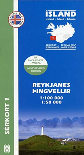 Island Serkort 01 Reykjanes - Pingvellir 1 : 100 000 / 1 : 50 000: Wanderkarte von Mal og menning