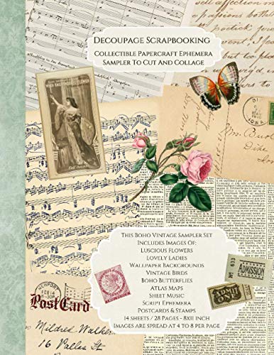 Decoupage Scrapbooking Collectible Papercraft Ephemera Sampler To Cut And Collage: 14 sheets-28 Pages 8x11 inchImages are spread 4 to 8 per page von Independently published