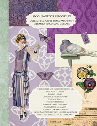 Decoupage Scrapbooking Collectible Purple Tones Papercraft Ephemera To Cut And Collage: 14 Sheets 28 Image Pages 8 x 11 inch von Independently published