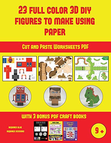 Cut and Paste Worksheets PDF (23 Full Color 3D Figures to Make Using Paper): A great DIY paper craft gift for kids that offers hours of fun
