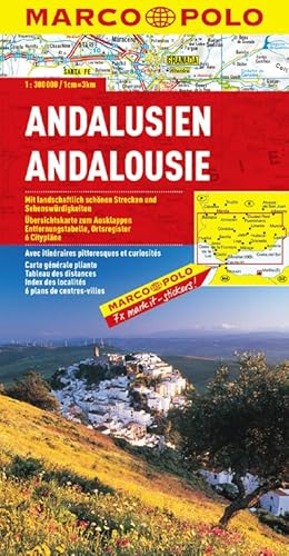 MARCO POLO Karte Andalusien: Mit landschaftlich schönen Strecken und Sehenswürdigkeiten. Übersichtskarte zum Ausklappen, Entfernungstabelle, Ortsregister, 6 Citypläne (MARCO POLO Karten 1:300.000)