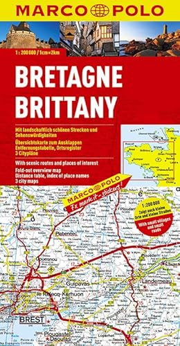 MARCO POLO Karte Bretagne 1:200.000: Mit landschaftlich schönen Strecken und Sehenswürdigkeiten. Übersichtskarte zum Ausklappen, Entfernungstabelle, ... 3 Citypläne (MARCO POLO Karten 1:200.000)
