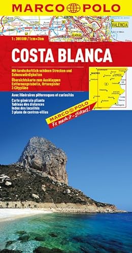 MARCO POLO Karte Costa Blanca: Mit landschaftlich schönen Strecken und Sehenswürdigkeiten. Übersichtskarte zum Ausklappen, Entfernungstabelle, Ortsregister, 3 Citypläne