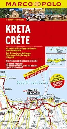 MARCO POLO Karte Kreta 1:150.000: Mit landschaftlich schönen Strecken und Sehenswürdigkeiten. Übersichtskarte zum Ausklappen, Entfernungstabelle, ... 4 Citypläne (MARCO POLO Karten 1:200.000)