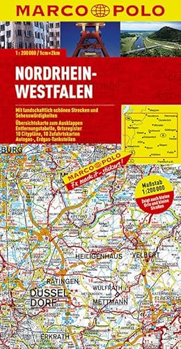 MARCO POLO Karte Nordrhein-Westfalen 1:200.000: Mit landschaftlich schönen Strecken und Sehenswürdigkeiten. Übersichtskarte zum Ausklappen, ... (MARCO POLO Karten 1:200.000)