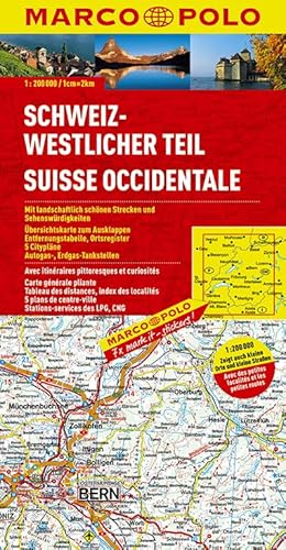 MARCO POLO Karte Schweiz, Westlicher Teil 1:200.000: Mit landschaftlich schönen Strecken und Sehenswürdigkeiten. Übersichtskarte zum Ausklappen, ... (MARCO POLO Karten 1:200.000)