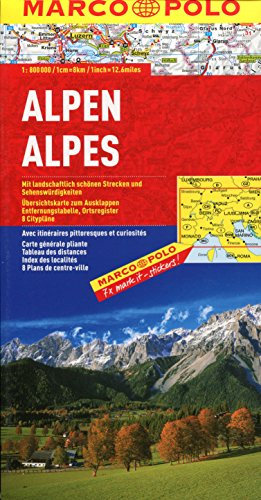 MARCO POLO Länderkarte Alpen 1:800.000: Mit landschaftlich schönen Strecken und Sehenswürdigkeiten. Übersichtskarte zum Ausklappen, ... 8 Citypläne (MARCO POLO Länderkarten)