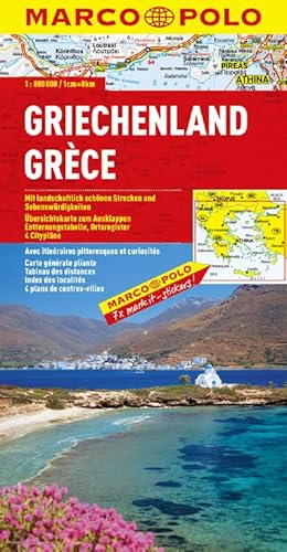 MARCO POLO Länderkarte Griechenland 1:800.000: Mit landschaftlich schönen Strecken und Sehenswürdigkeiten. Übersichtskarte zum Ausklappen, ... 4 Citypläne (MARCO POLO Länderkarten)