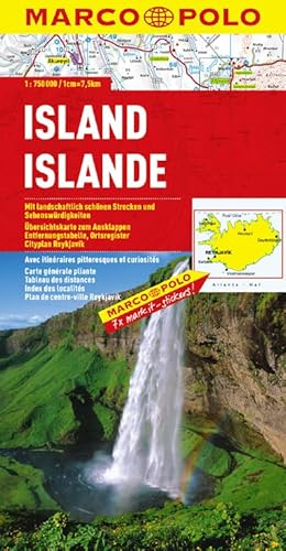MARCO POLO Länderkarte Island 1:750.000: Mit landschaftlich schönen Strecken und Sehenswürdigkeiten. Übersichtskarte zum Ausklappen, ... Cityplan Reykjavik (MARCO POLO Länderkarten)