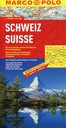 MARCO POLO Länderkarte Schweiz 1:300.000: Mit landschaftlich schönen Strecken und Sehenswürdigkeiten. Übersichtskarte zum Ausklappen, ... 5 Citypläne (MARCO POLO Länderkarten)