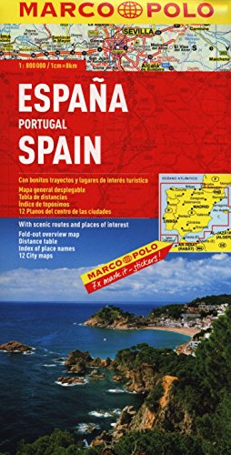 MARCO POLO Länderkarte Spanien, Portugal 1:800.000: Mit landschaftlich schönen Strecken und Sehenswürdigkeiten. Übersichtskarte zum Ausklappen, ... 12 Citypläne (MARCO POLO Länderkarten)