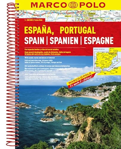 MARCO POLO Reiseatlas Spanien, Portugal 1:300.000: Mit landschaftlich schönen Strecken und Sehenswürdigkeiten. Übersichtskarte zum Ausklappen, ... Europateil (MARCO POLO Reiseatlanten)