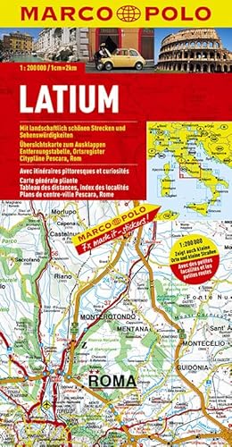 MARCO POLO Karten 1:200.000: MARCO POLO Karte Latium: Mit landschaftlich schönen Strecken und Sehenswürdigkeiten. Übersichtskarte zum Ausklappen, ... Ortsregister, Citypläne Pescara, Rom