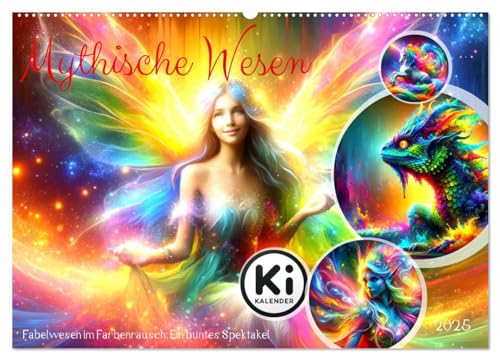 Mythische Wesen - Fabelwesen im Farbenrausch: Ein buntes Spektakel (Wandkalender 2025 DIN A2 quer), CALVENDO Monatskalender von CALVENDO