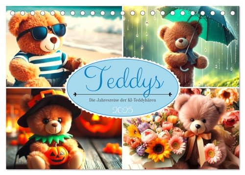 Teddys - Die Jahresreise der KI-Teddybären (Tischkalender 2025 DIN A5 quer), CALVENDO Monatskalender von CALVENDO