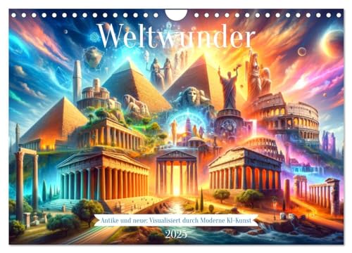 Weltwunder: Antike und neue: Visualisiert durch Moderne KI-Kunst (Wandkalender 2025 DIN A4 quer), CALVENDO Monatskalender von CALVENDO