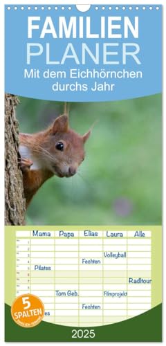 Familienplaner 2025 - Mit dem Eichhörnchen durchs Jahr mit 5 Spalten (Wandkalender, 21 cm x 45 cm), CALVENDO