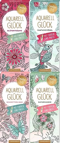 Aquarell-Glück: 4 Themenblöcke im Set + 1 exklusives Postkartenset