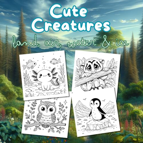 Cute Creatures Coloring Book: 50 Pages of Simple Coloring Pages of Adorable Critters on Land, Water, Air & Ice von Independently published