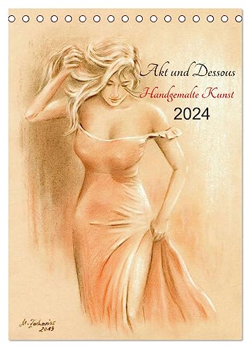 Akt und Dessous - Handgemalte Kunst (Tischkalender 2024 DIN A5 hoch), CALVENDO Monatskalender von CALVENDO
