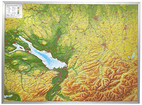 Relief Allgäu Bodensee 1:200.000 mit Aluminiumrahmen: Tiefgezogenes Kunststoffrelief von Georelief