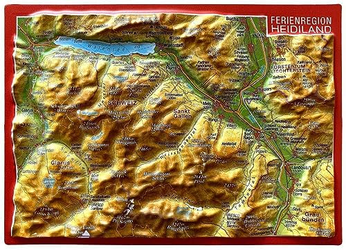 Reliefpostkarte Ferienregion Heidiland: Tiefgezogene Reliefpostkarte Reliefpostkarte Ferienregion Heidiland: Tiefgezogene Reliefpostkarte