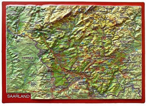 Reliefpostkarte Saarland: Tiefgezogene Reliefpostkarte von georelief Vertriebs GbR