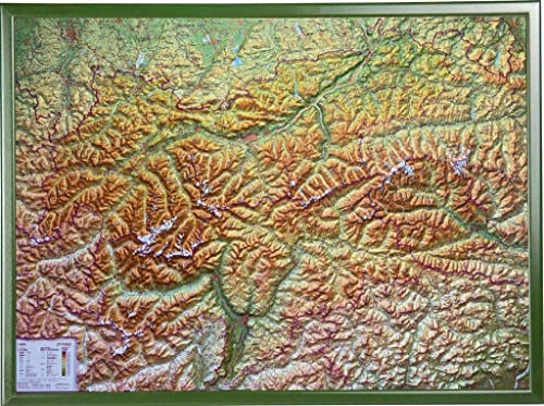 Tirol, Reliefkarte 1:325.000 mit Holzrahmen: Tiefgezogenes Kunststoffrelief von Georelief
