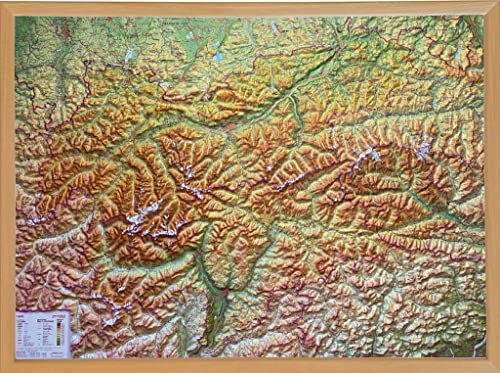 Tirol, Reliefkarte 1:325.000 mit Naturholzrahmen: Tiefgezogenes Kunststoffrelief Tirol, Reliefkarte 1:325.000 mit Naturholzrahmen: Tiefgezogenes Kunststoffrelief