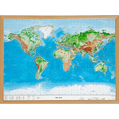 Welt, Reliefkarte Gross 1:53.000.000 mit Naturholzrahmen: Tiefgezogenes Kunststoffrelief Welt, Reliefkarte Gross 1:53.000.000 mit Naturholzrahmen: Tiefgezogenes Kunststoffrelief von Georelief
