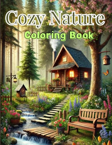 Cozy Nature Coloring Book: 50+ Relaxing Designs of Forest Cabins and Garden Bliss: Discover the Serenity of Woodland Cabins and Blooming Gardens with This Relaxing Coloring Book for Teens and Adults von Independently published
