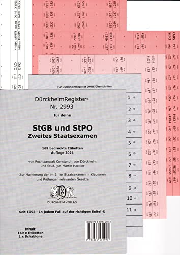 DürckheimRegister® StGB/StPO - 2. Staatsexamen: 169 Registeretiketten (sog. Griffregister) für die wichtigsten §§ in deinem StGB und der StPO im z.B. ... und EINZELNEN Paragrafen (StGB und StPO)