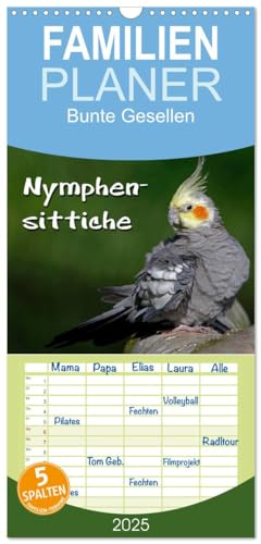 Familienplaner 2025 - Nymphensittiche mit 5 Spalten (Wandkalender, 21 cm x 45 cm), CALVENDO