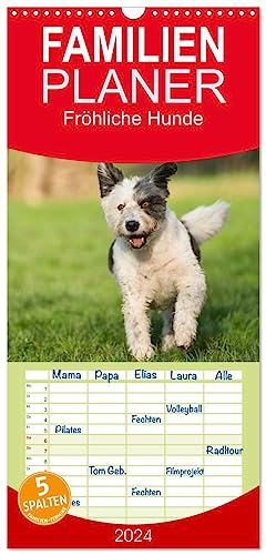 Familienplaner 2024 - Fröhliche Hunde mit 5 Spalten (Wandkalender, 21 cm x 45 cm) CALVENDO