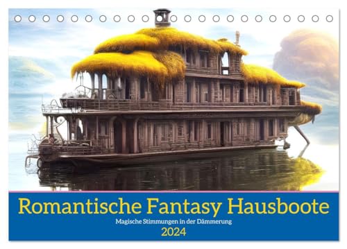 Romantische Fantasy Hausboote Magische Stimmungen in der Dämmerung (Tischkalender 2024 DIN A5 quer), CALVENDO Monatskalender: Erleben Sie die ... der Dämmerung erstrahlen. (CALVENDO Natur)