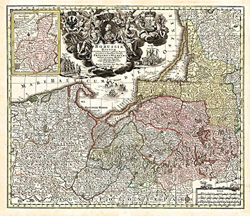 Historische Karte: Ostpreussen 1740 (Plano): Kartuscheninschrift: Borussiae Regnum sub fortissimo Tutamine et justissimo Regimine Serenissimi ac ... ... oben Detailkarte vom Fürstentum Neuchatel von Rockstuhl Verlag / Verlag Rockstuhl