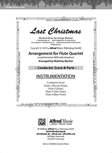 Last Christmas for Flute Quartet: Arrangement for Flute Quartet as performed on NDR radio broadcast Last Christmas for Flute Quartet: Arrangement for Flute Quartet as performed on NDR radio broadcast