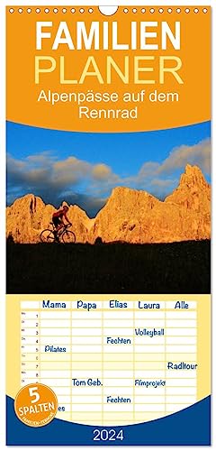 Familienplaner 2024 - Alpenpässe auf dem Rennrad "Himmlische Serpentinen" mit 5 Spalten (Wandkalender, 21 cm x 45 cm) CALVENDO